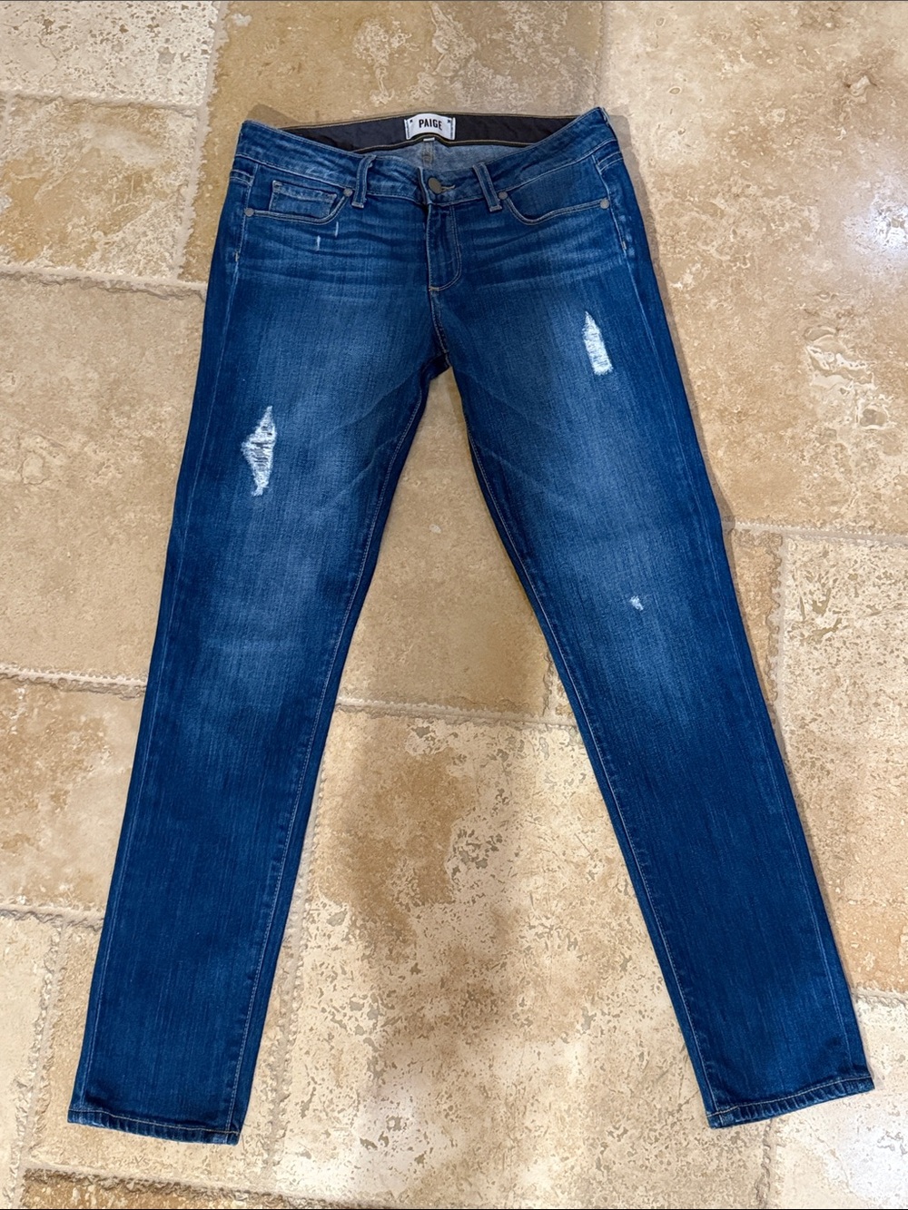 PAIGE Blue Skinny Jeans with Light Distressing